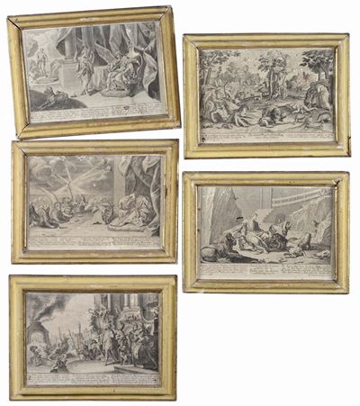 Cinque Incisioni Telate in Cornice, Mart Engelbrecht, XVIII Secolo