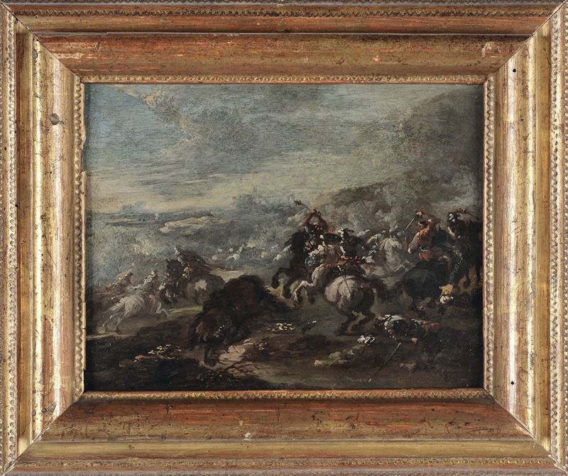 Francesco Graziani, detto Ciccio Napoletano (Napoli 1680- 1730) Battaglia con cavalieri  - Auction Old Masters Paintings - II - Cambi Casa d'Aste