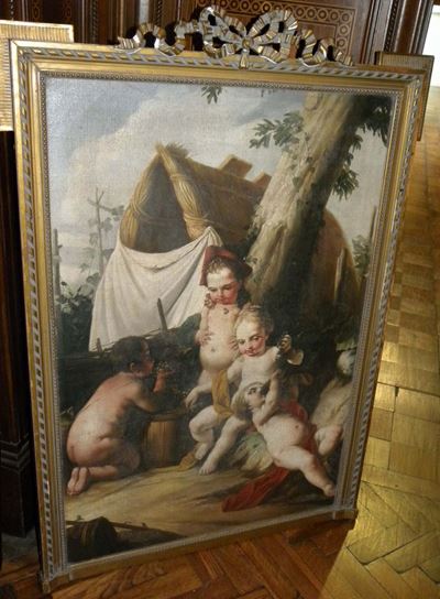 Oleografia su Tela Raffigurante Putti con Uva