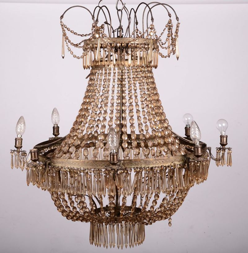 Lampadario a mongolfiera a otto luci  - Auction Furnishings and Works of Art from Important Private Collections - Cambi Casa d'Aste