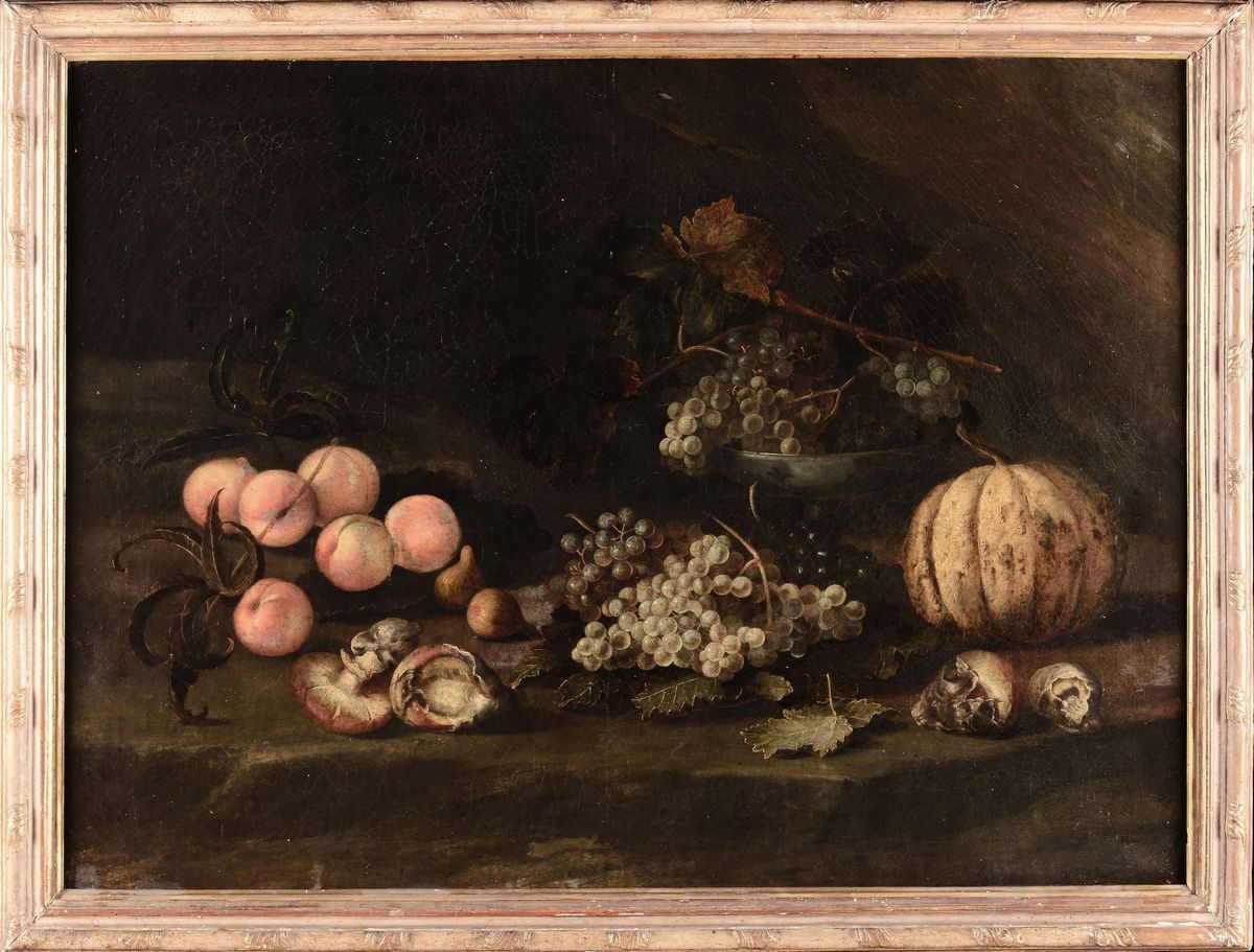 Scuola Toscana del XVIII Secolonatura Morta con Cesto, Anguria, Uva, Pesche e Fichi Natura Morta ...