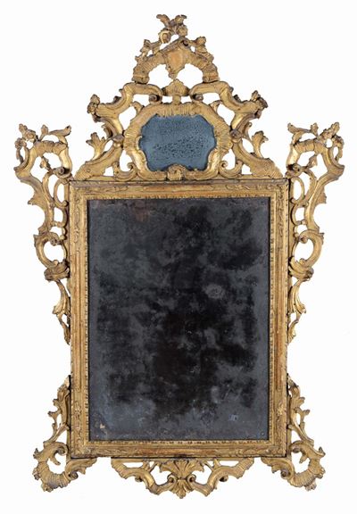 Specchiera Luigi XIV in Legno Intagliato e Dorato, XVIII Secolo