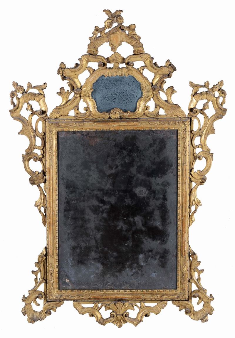 Specchiera Luigi XIV in legno intagliato e dorato, XVIII secolo  - Asta Arredi e Oggetti d'Arte da Importanti Collezioni Private - Cambi Casa d'Aste