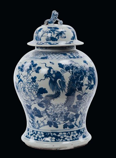 Potiche in Porcellana Blu e Bianca, Cina, Dinastia Qing, XIX Seoclo