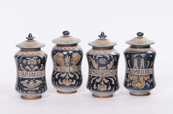 Quattro vasi da farmacia, Deruta XX secolo