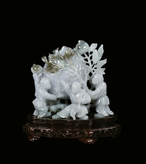 A jadeite “figures with tree” group, China. Republic, 20th century