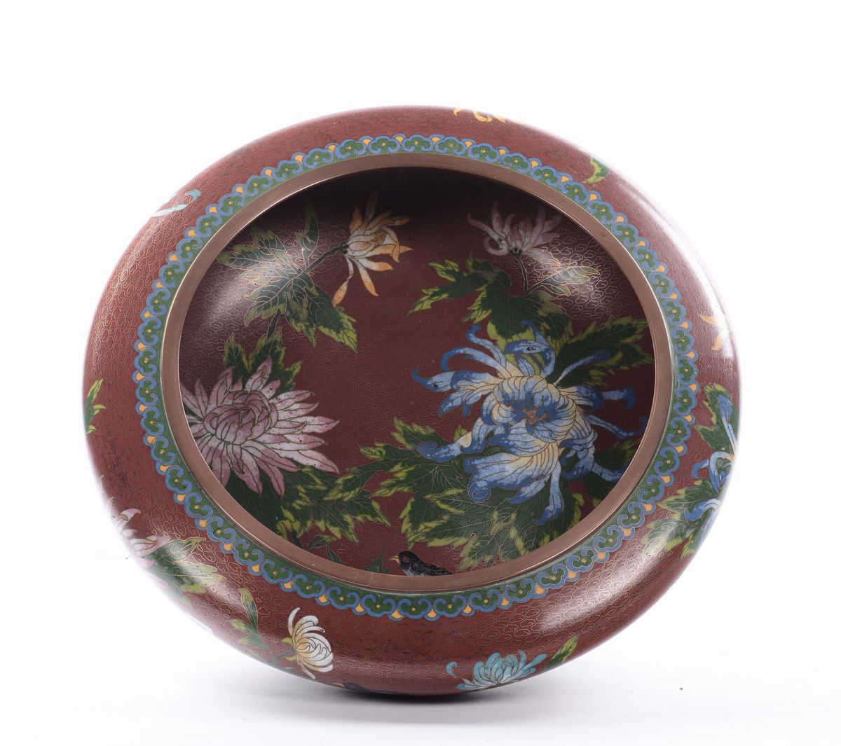 Braciere in Metallo Smaltato con Decoro Policromo Floreale, Cina, XX Secolo