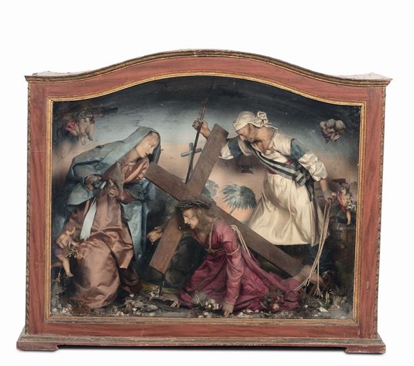 Teca contenente salita al calvario in cera, Italia XVIII-XIX secolo