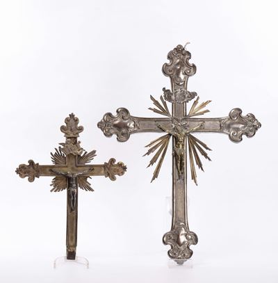 Due Crocefissi in Bronzo e Argento, XVIII Secolo