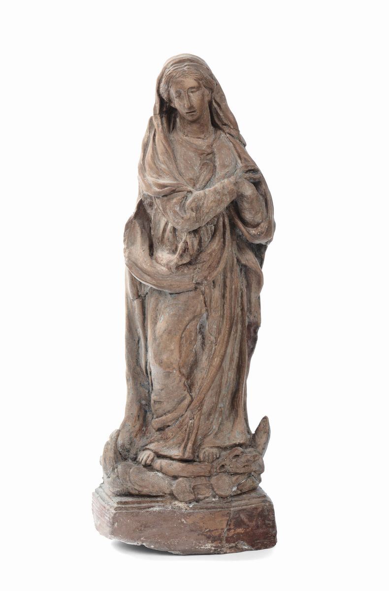 Madonnina in terracotta, XVIII secolo  - Asta Arredi e Oggetti d'Arte da Importanti Collezioni Private - Cambi Casa d'Aste