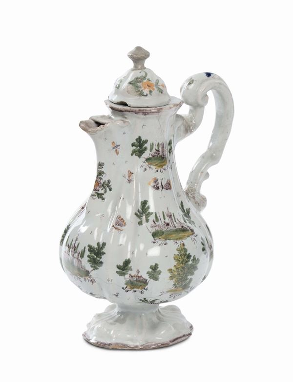 Caffettiera in maiolica, Faenza, Ferniani 1750 circa