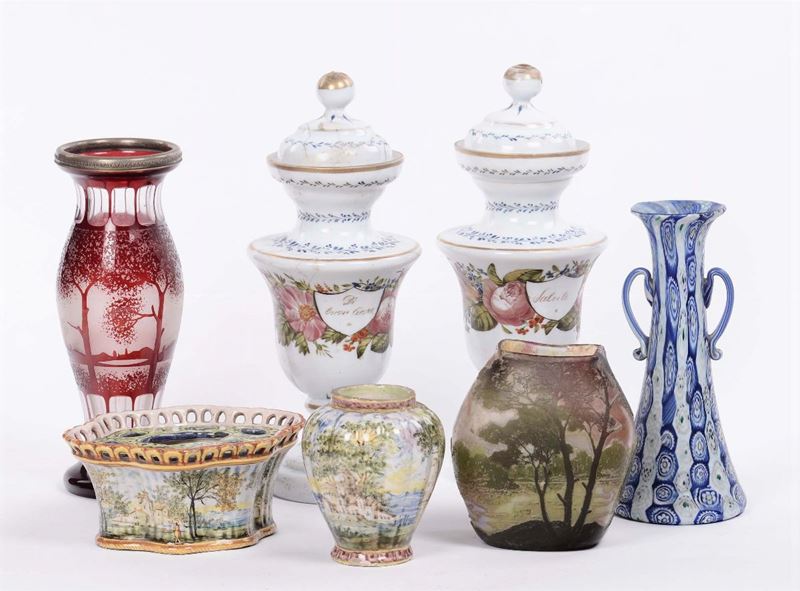 Lotto di vetri e ceramiche tra cui Legras St. Denis Vaso ovoidale schiacciato  - Auction XX Century Decorative Arts - Cambi Casa d'Aste