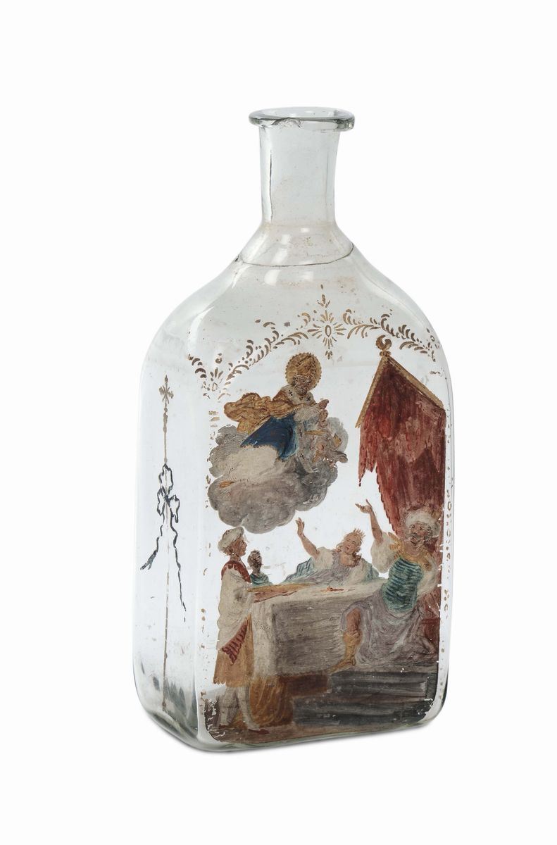 Bottiglia dellla manna in vetro soffiato incolore, Italia XVIII secolo  - Auction Furnishings and Works of Art from Important Private Collections - Cambi Casa d'Aste