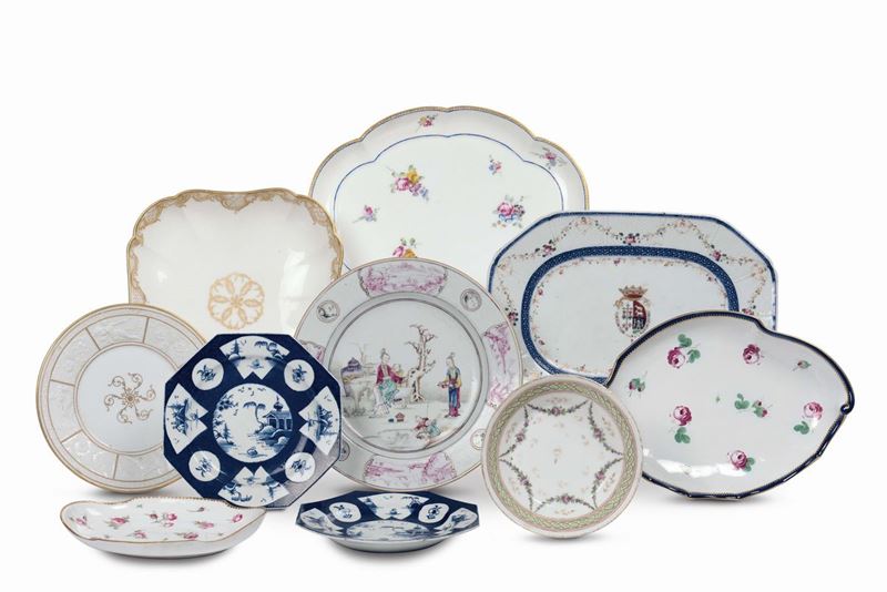 Lotto di dieci tra piatti e vassoietti in porcellana, XVIII-XIX secolo  - Auction Time Auction 6-2014 - Cambi Casa d'Aste