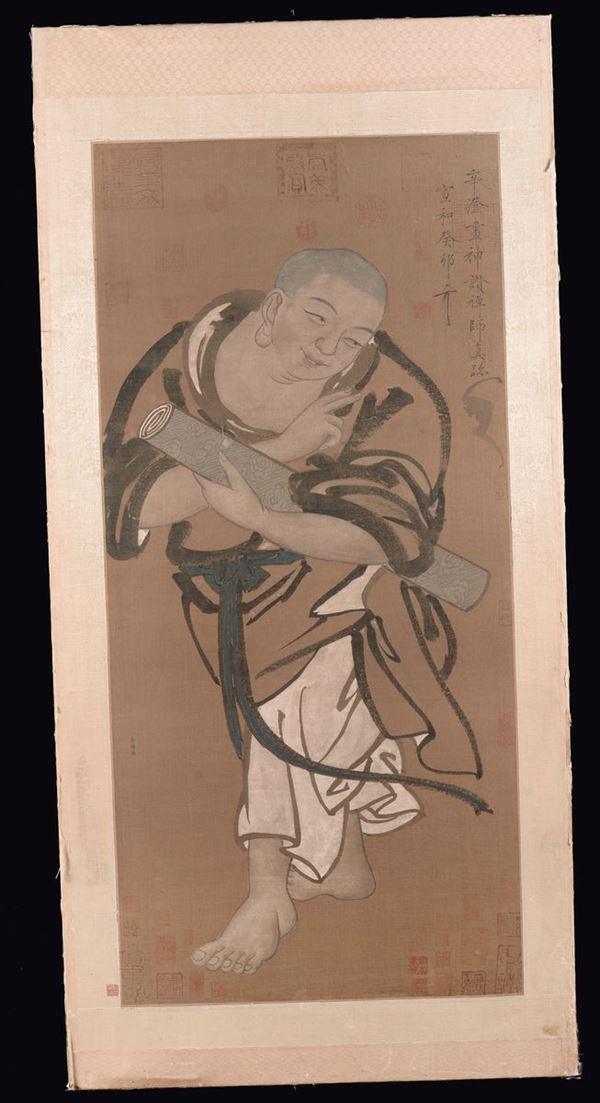 A panel with painted male figure, China, Qing Dynasty, 19th century