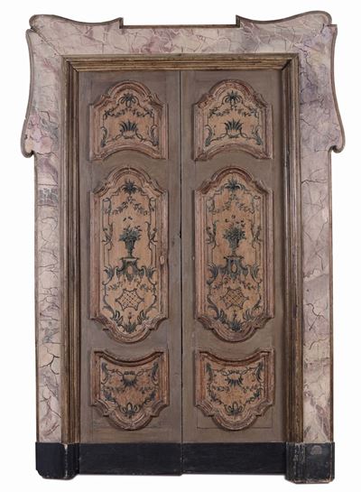 Porta a Due Ante in Stile Luigi XV con Mostra Laccata e Dipinta a Finto Marmo, Napoli XVIII Secol...