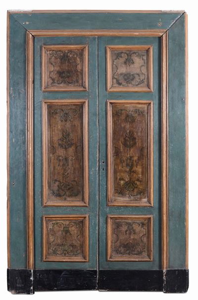 Porta a Due Ante in Stile Luigi XV Completa di Mostra Laccata e Dipinta, Napoli XVIII Secolo