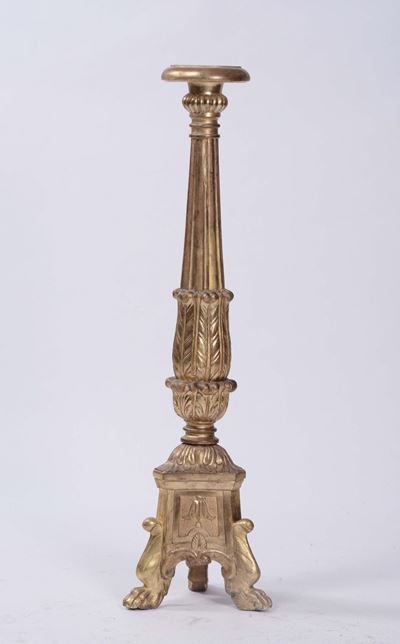 Piccolo Torciere in Legno Dorato, Napoli XIX Secolo