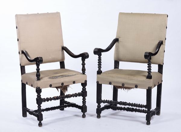 Coppia di seggioloni a rocchetto in stile rinascimento, XVIII secolo