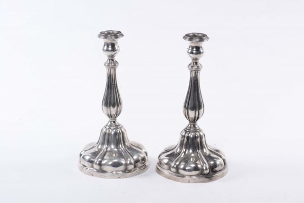 Coppia di portacandele Impero in argento, Roma XIX secolo