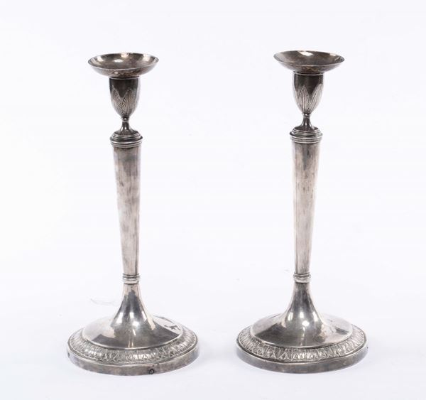 Coppia di portacandele Luigi Filippo in argento