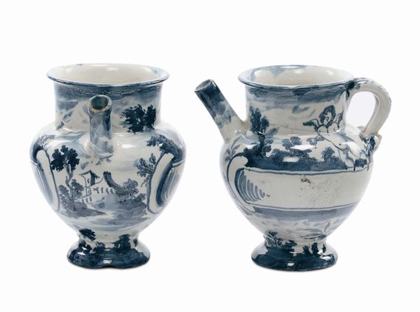 Coppia di anfore in maiolica con beccuccio, Savona XVIII secolo