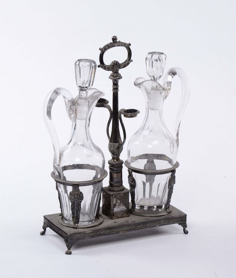 Porta olio e aceto Impero in argento completa di bottiglie, Napoli XIX secolo  - Asta Arredi e Oggetti d'Arte da Importanti Collezioni Private - Cambi Casa d'Aste