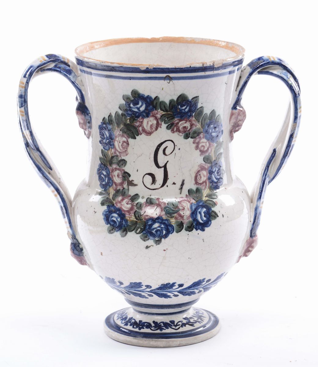 Anfora in Maiolica con Raffigurazione di San Francesco da Paola, Manifattura di Giustiniani, XVII...