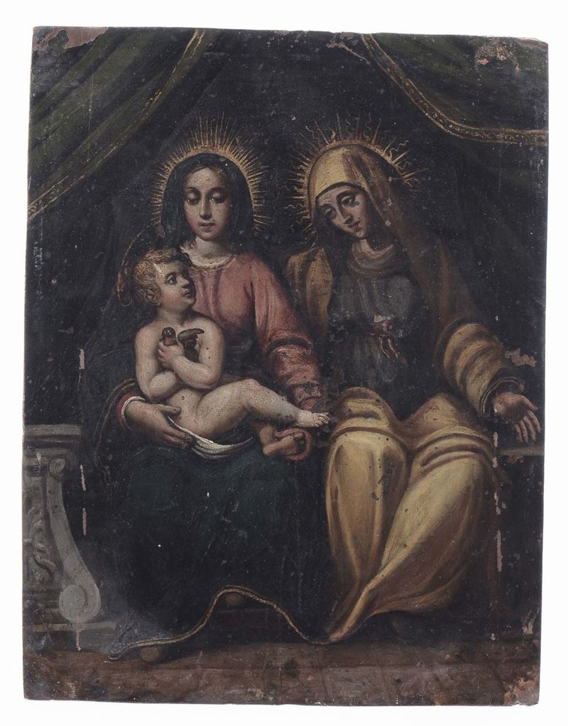 Scuola del XVII secolo Sacra Famiglia con Santa Anna  - Auction Furnishings and Works of Art from Important Private Collections - Cambi Casa d'Aste