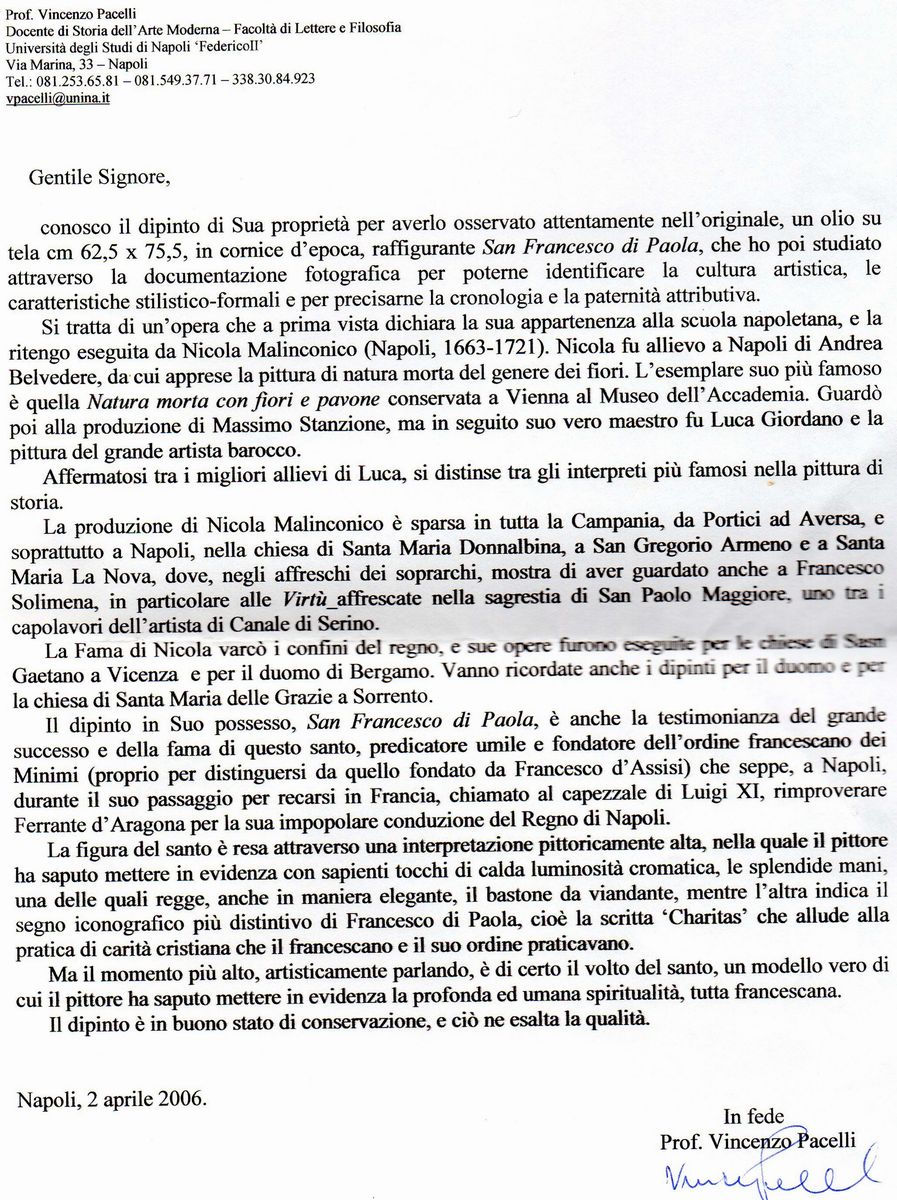 Nicola Malinconico (1663-1726), Cerchia Disan Francesco di Paola