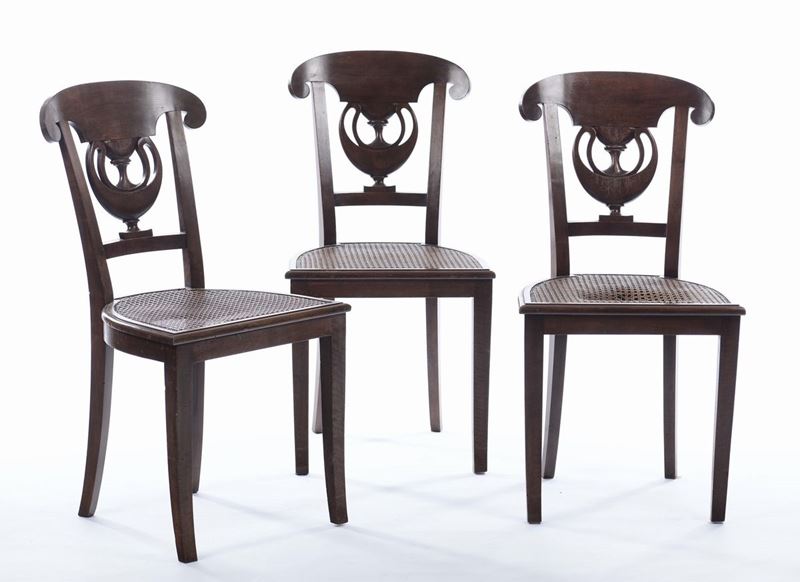 Quattro sedie con schienale a vaso biansato, XIX secolo  - Asta Asta a Tempo 9-2013 - Cambi Casa d'Aste