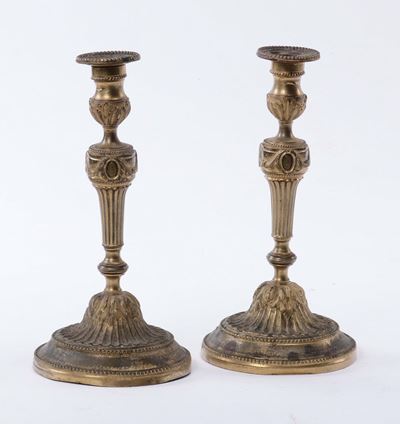 Coppia di Candelieri in Bronzo Dorato, XIX Secolo