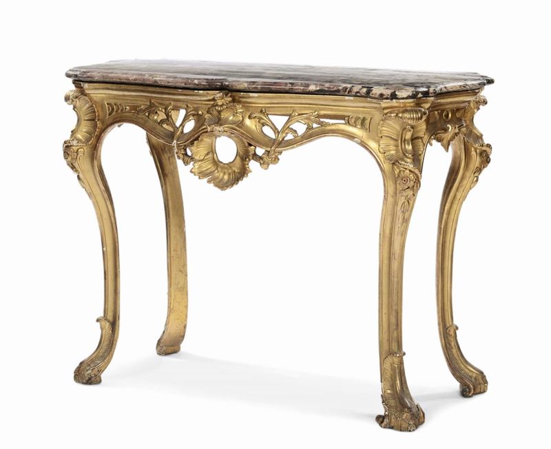 Console Luigi XV in legno intagliato e dorato, Napoli XVIII secolo  - Auction Furnishings and Works of Art from Important Private Collections - Cambi Casa d'Aste