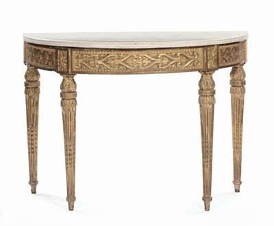 Console a Mezza-luna in Legno Intagliato e Dorato, Piemonte XVIII Secolo