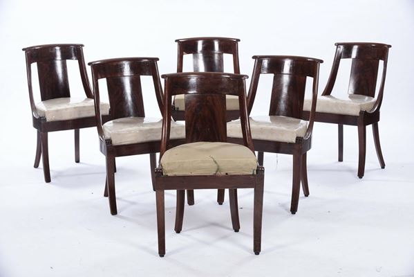 Sei sedie in piuma di mogano, 1830 circa