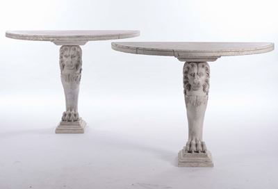 Coppia di Consoles a Mezzaluna in Marmo Bianco, XIX Secolo