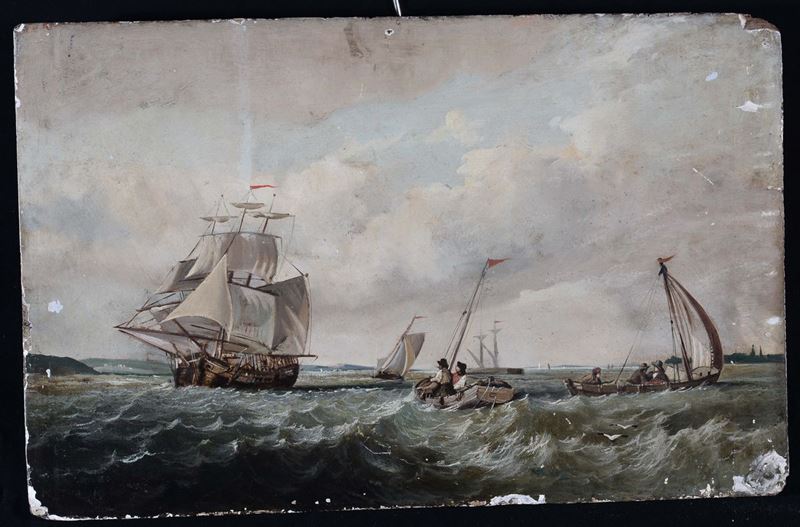 Anonimo del XIX secolo Marina con barche  - Asta Arredi e Oggetti d'Arte da Importanti Collezioni Private - Cambi Casa d'Aste