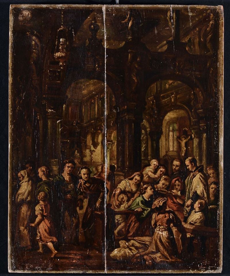 Icona raffigurante interno di chiesa  - Asta Arredi e Oggetti d'Arte da Importanti Collezioni Private - Cambi Casa d'Aste