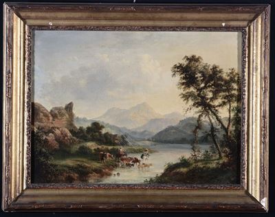 Piccolo Paesaggio con Animali in Cornice