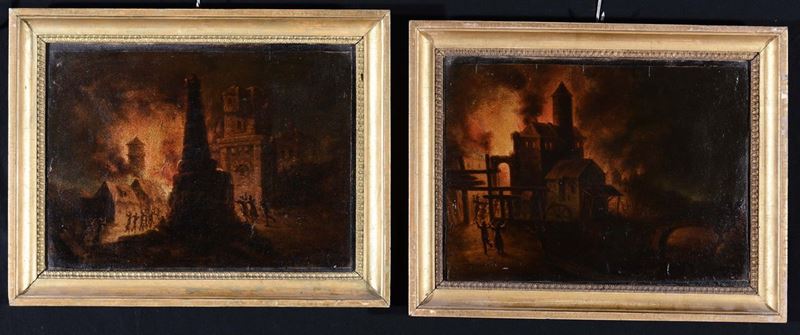 Scuola del XVIII secolo Incendi notturni  - Asta Arredi e Oggetti d'Arte da Importanti Collezioni Private - Cambi Casa d'Aste