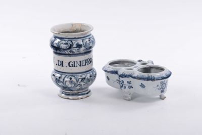 Albarello in Maiolica, Pesaro, e Oliera in Maiolica, Francia