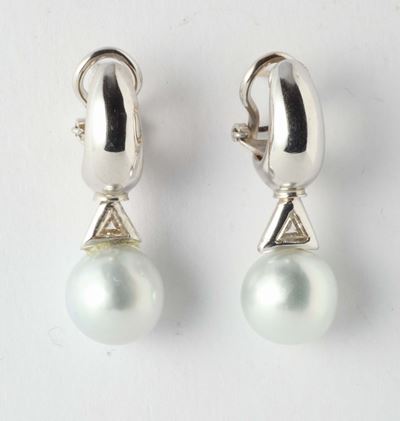 Orecchini con Perle e Diamanti Taglio Triangolare