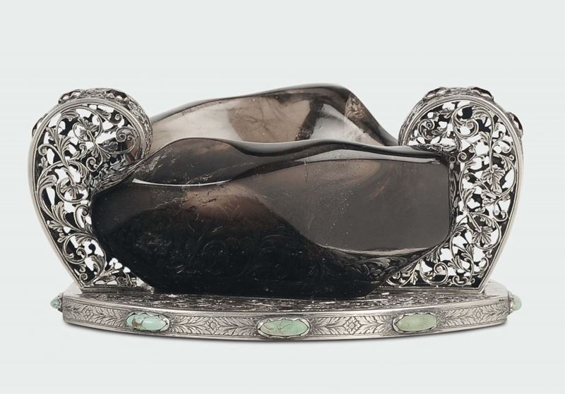 A silver and smoke-grey quartz bowl, signed by Broggi, Milan, punch from the Fascist period  - Auction Silver an a Filigrana Collection - II - Cambi Casa d'Aste