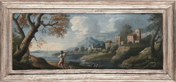 Paolo Anesi (Roma 1690 - 1773), bottega di Paesaggio con figura