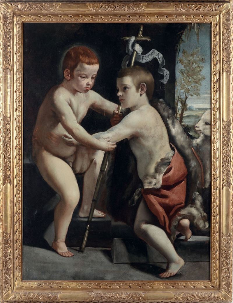 Scuola Bolognese del XVII secolo Gesù e San Giovannino  - Auction Old Masters Paintings - II - Cambi Casa d'Aste