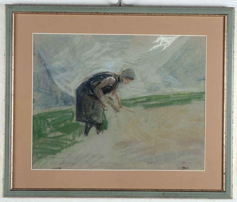 Gino Piccioni (Foligno 1873 - Biella 1941) Paesaggio con contadina  - Asta Antiquariato e Dipinti Antichi - Cambi Casa d'Aste