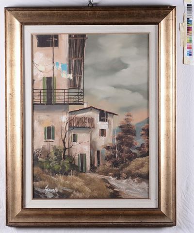 Tre Dipinti con Vedute Montane e uno con Funghi Firmato Badiati 1956