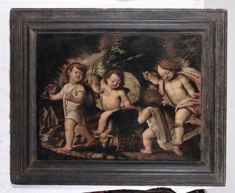 Scuola Lombarda del XVII secolo Putti con pecorella  - Auction Old Masters Paintings - II - Cambi Casa d'Aste