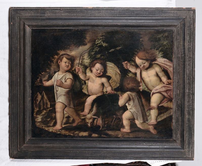Scuola Lombarda del XVII secolo Putti con pecorella  - Asta Dipinti Antichi - II - Cambi Casa d'Aste