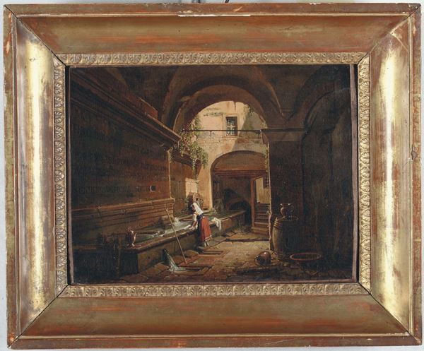 Giovanni Migliara (Alessandria 1785 - Milano 1837) Donna al lavatoio della Acqua Vergine a Roma